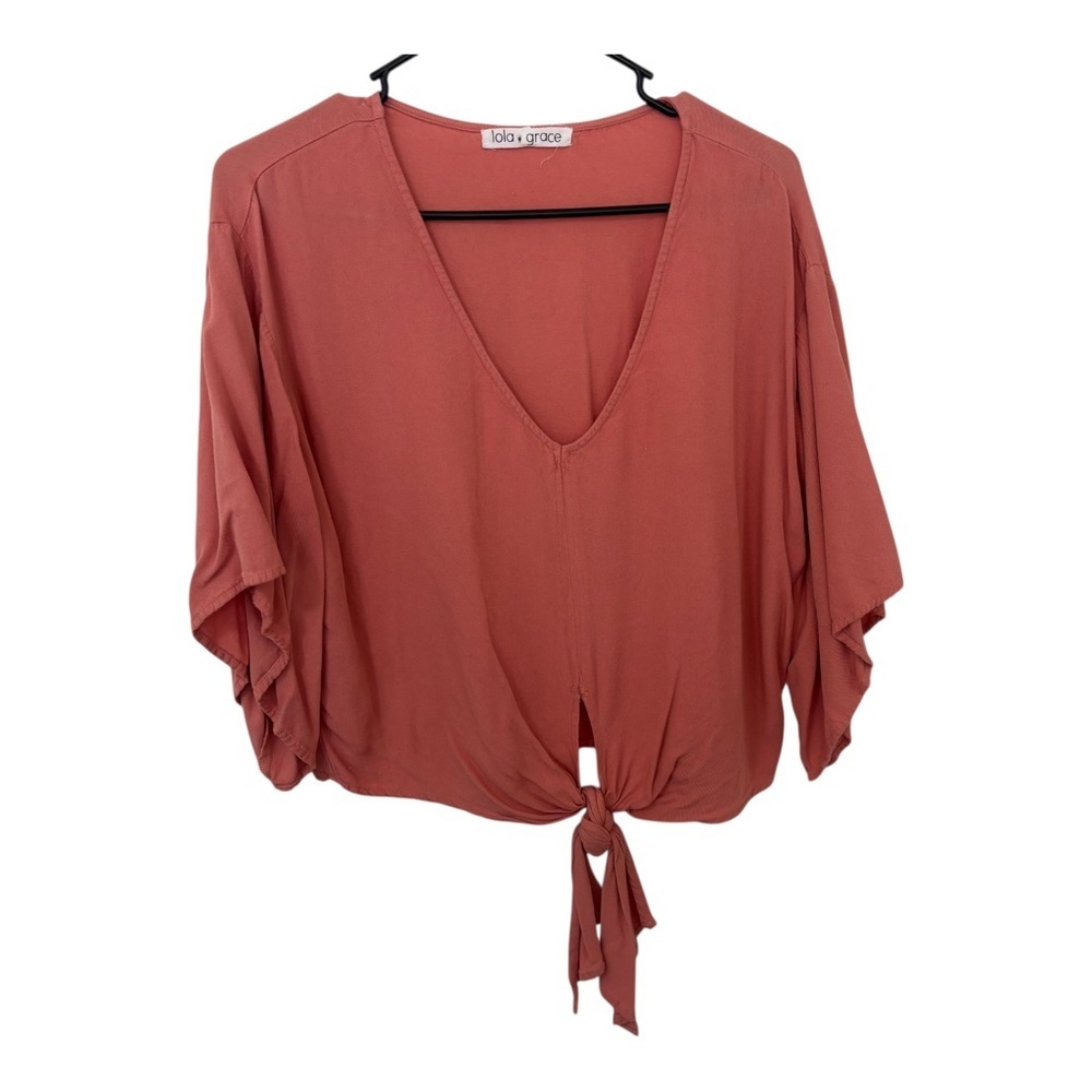 3/$15 Lola Grace Orange Tie-Front  low vneck Top size M